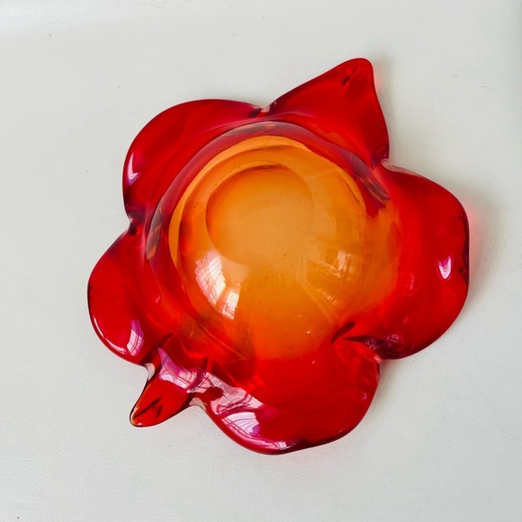 Mid century accent orange crackle art Glass bowl - Picture 8 of 13